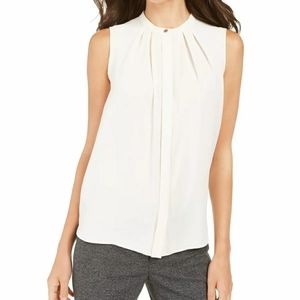 Anne Klein Ivory Sleeveless Mandarin Collar Blouse
